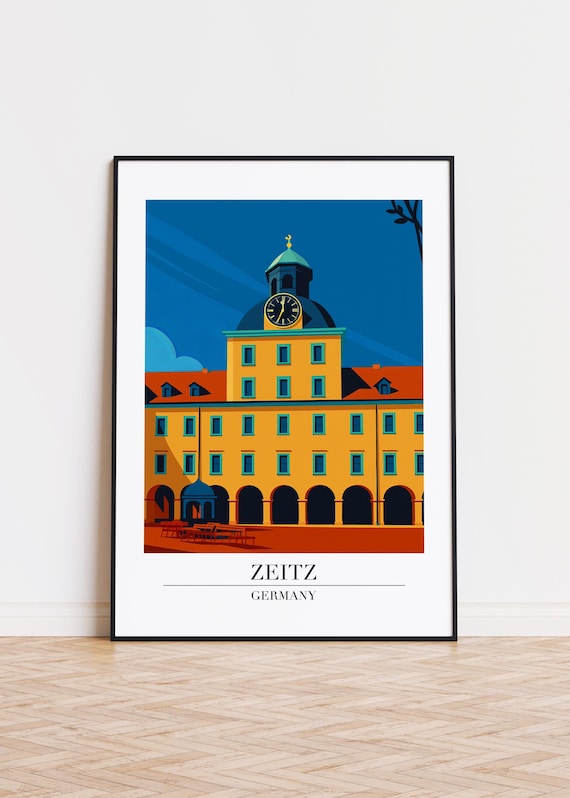 Zeitz Germany Historic Town Hall Clock Tower Geometric Travel Poster