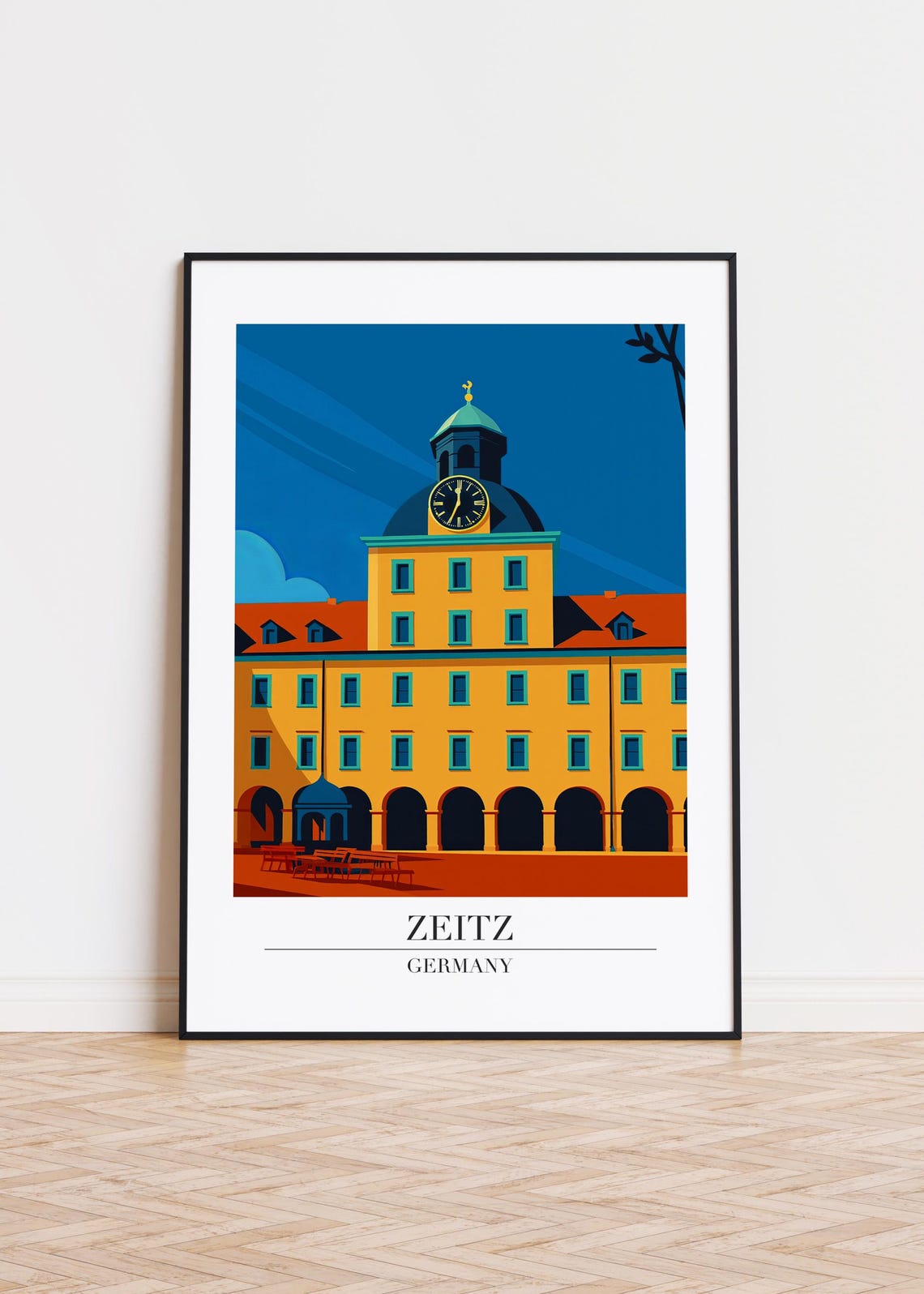 Zeitz Germany Historic Town Hall Clock Tower Geometric Travel Poster