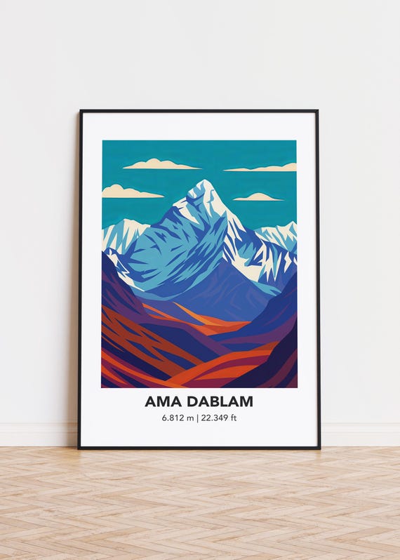 Ama Dablam Mountain Art Print Modern Minimalist Poster