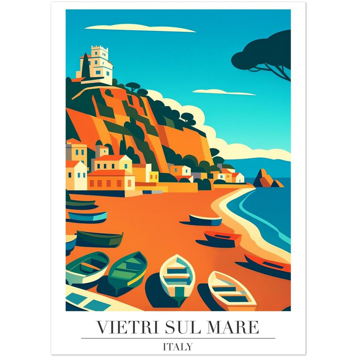 Vietri Sul Mare Italy Coastal Travel Beach Town Illustration Art Poster