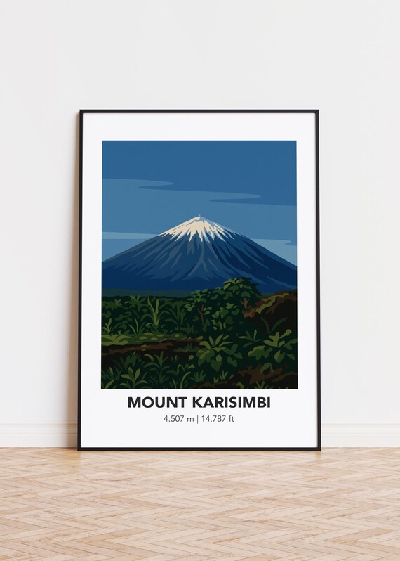 Mount Karisimbi Snowcapped Volcano Jungle Minimalist Elevation Poster