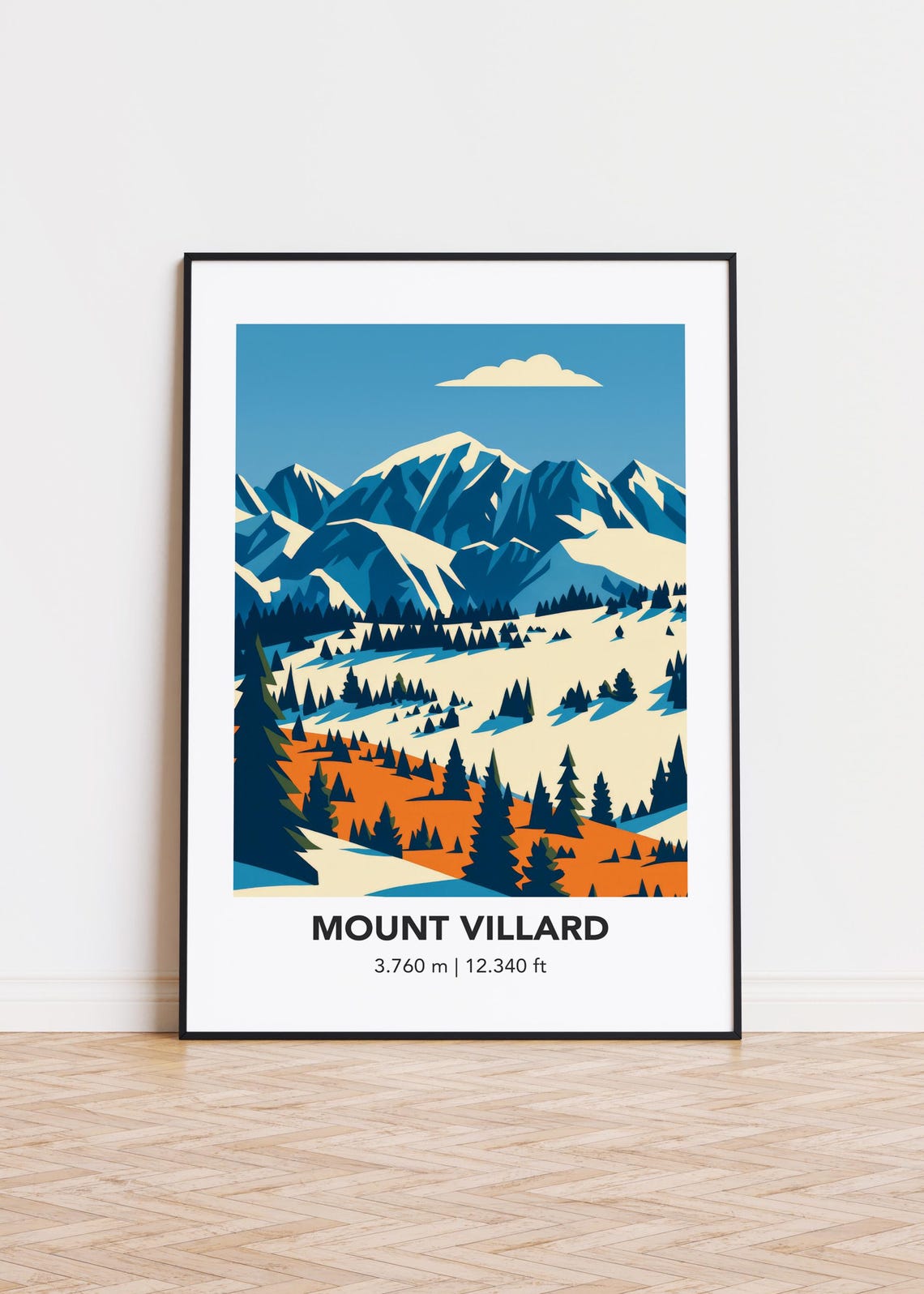 Mount Villard Minimalist Mountain Peak Illustration Forest Art Poster