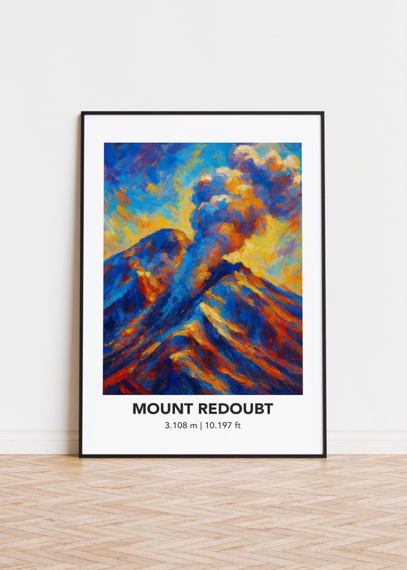 Mount Redoubt Poster Modern Oil Painting Style Mountain Art Print