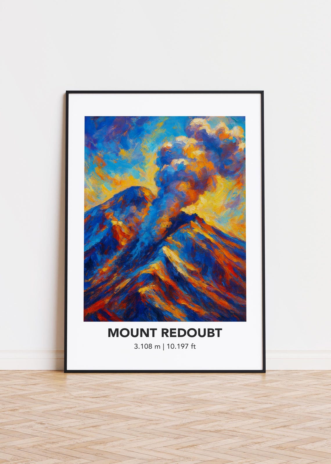 Mount Redoubt Volcano Eruption Oil Painting Poster for Nature Fans