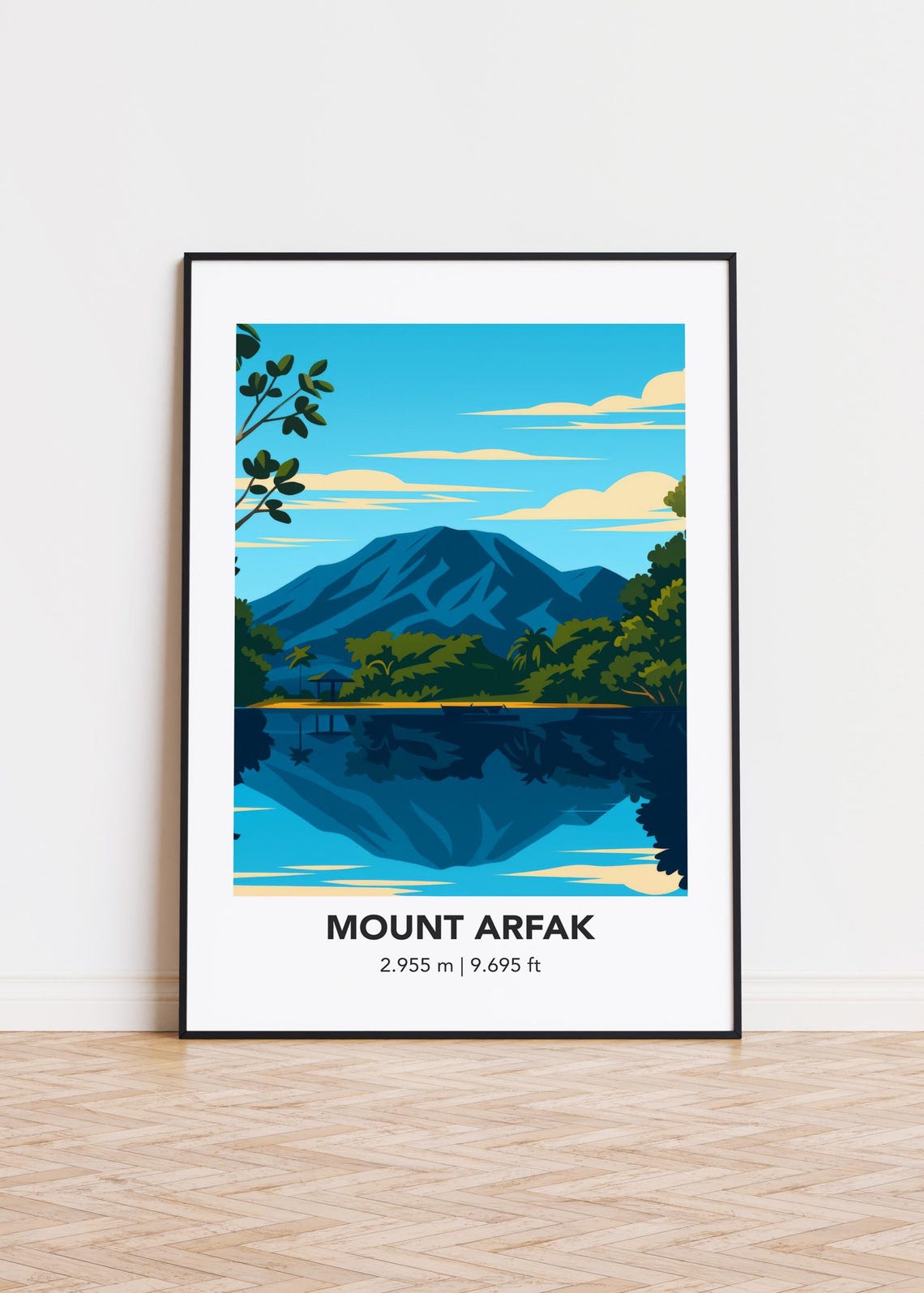 Mount Arfak Tropical Lake Reflection Minimalist Travel Poster