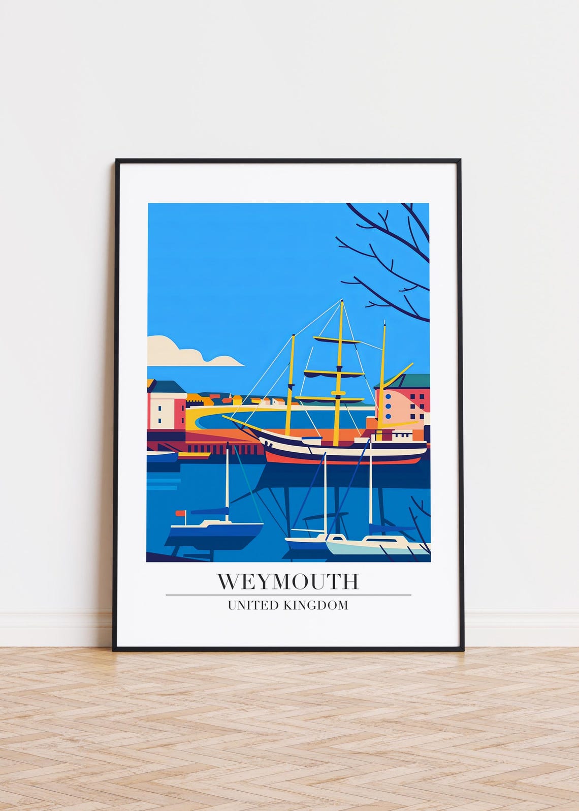 Weymouth United Kingdom Colorful Harbor Tall Ship Illustration Poster