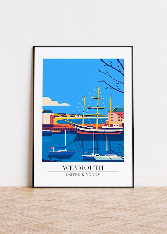 Weymouth United Kingdom Colorful Harbor Tall Ship Illustration Poster