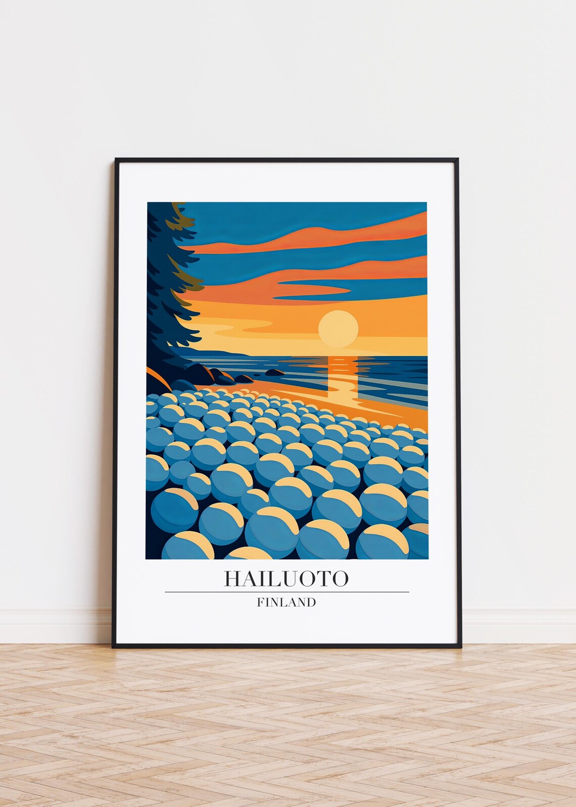 Hailuoto Finland Sunset Pebble Beach Scandinavian Travel Poster