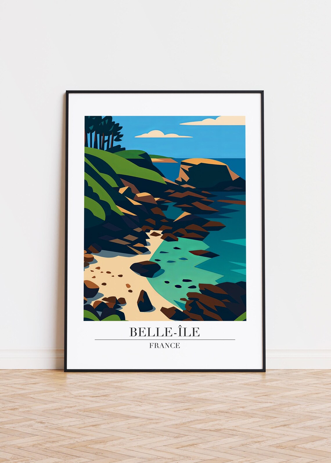 Belle Ile France Rocky Cove Travel Poster Turquoise Shore Coastal Decor