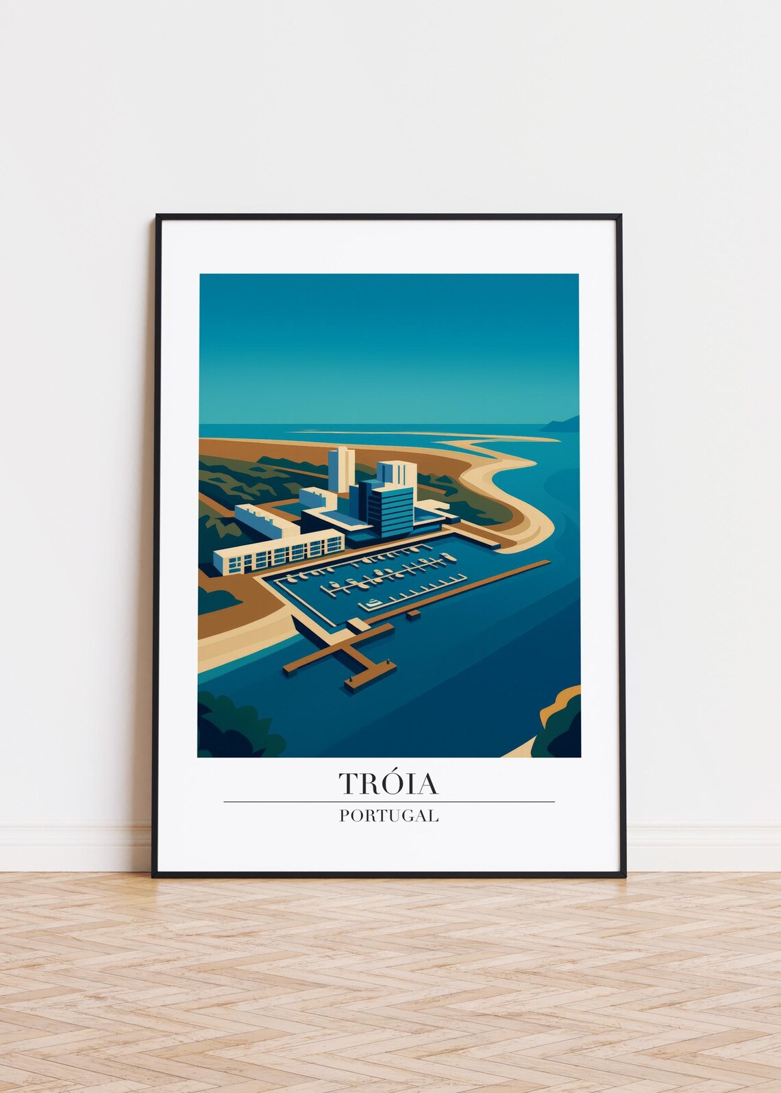 Tróia Portugal Aerial Marina Beach Resort Modern Travel Poster