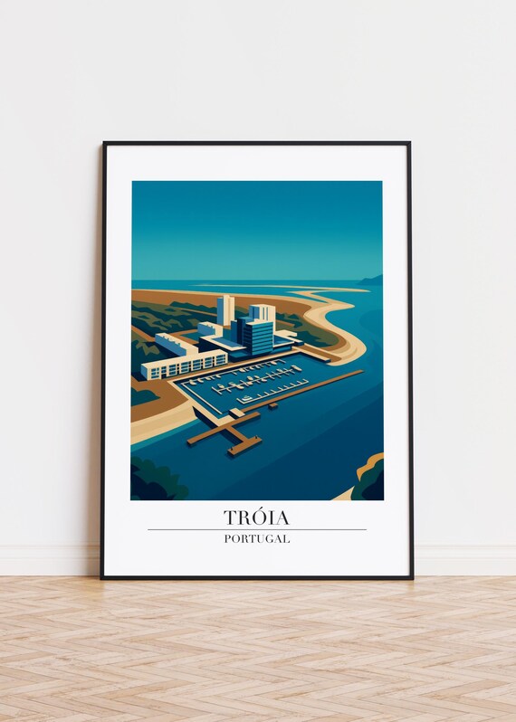 Tróia Portugal Aerial Marina Beach Resort Modern Travel Poster