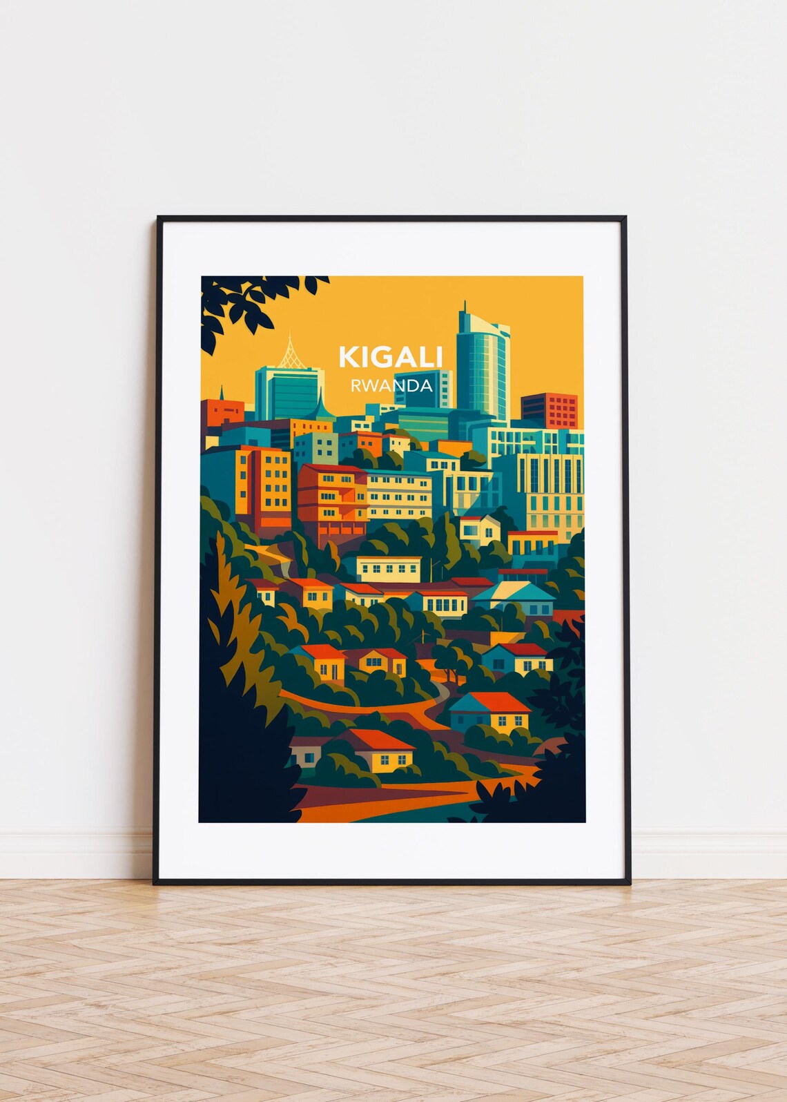Kigali Rwanda Colorful City Skyline Sunset Illustration Poster