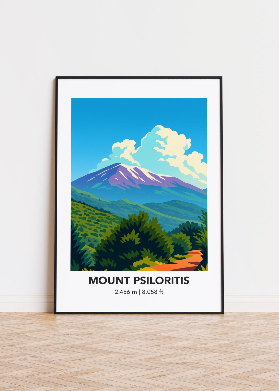 Mount Psiloritis Peak Vintage Minimalist Mountain Travel Art Poster