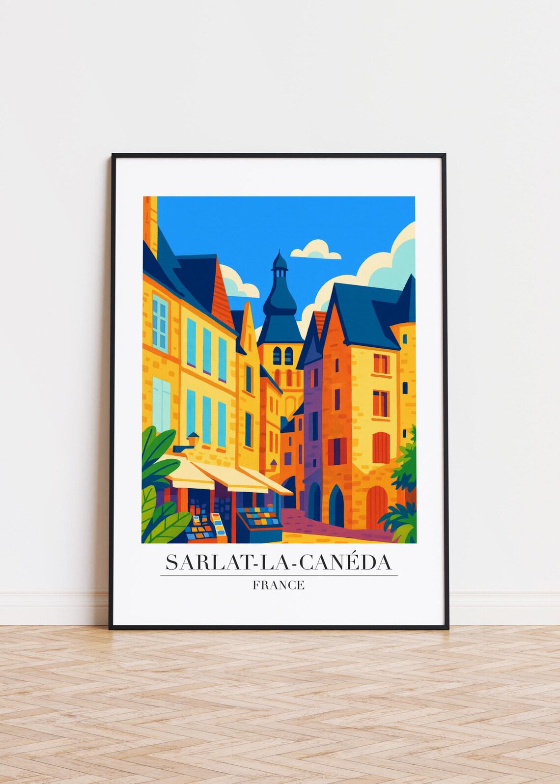 Sarlat-La-Canéda France Skyline Travel Poster