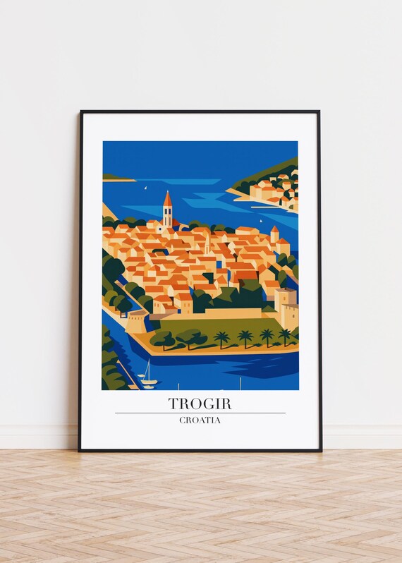 Trogir Croatia Island Old Town Aerial Blue Harbor Travel Poster