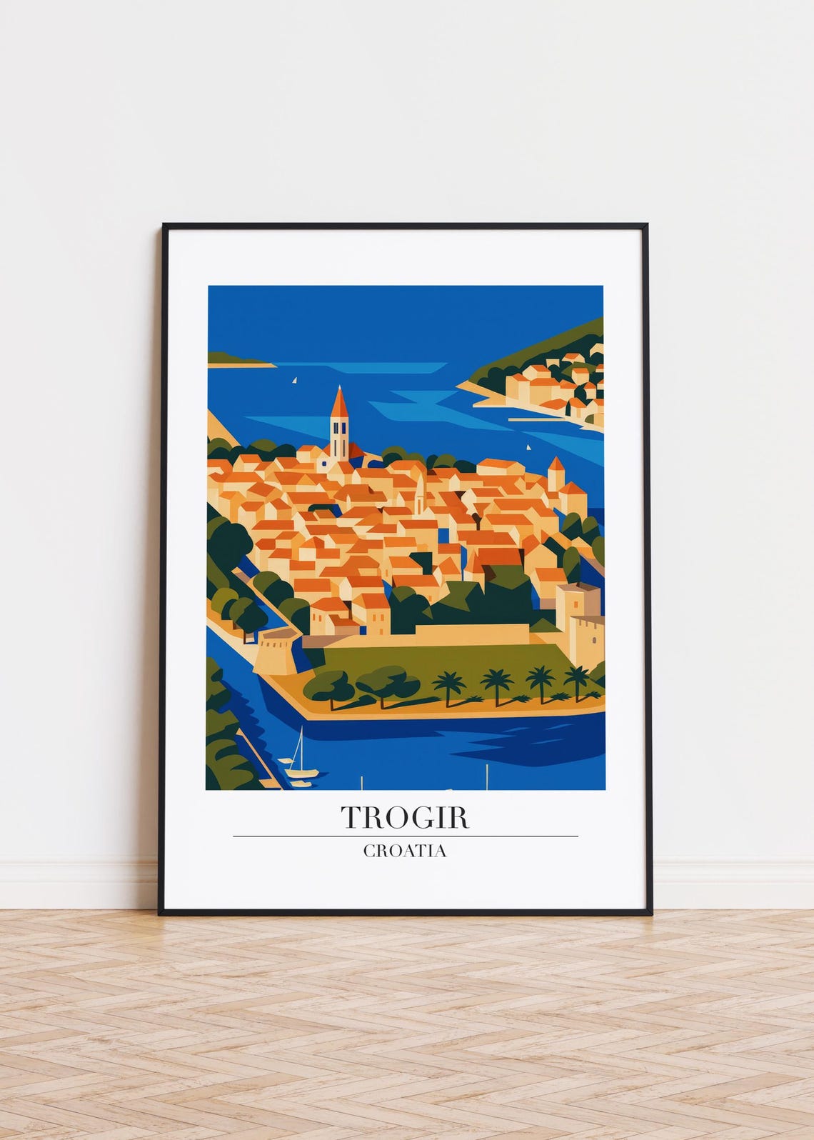 Trogir Croatia Island Old Town Aerial Blue Harbor Travel Poster