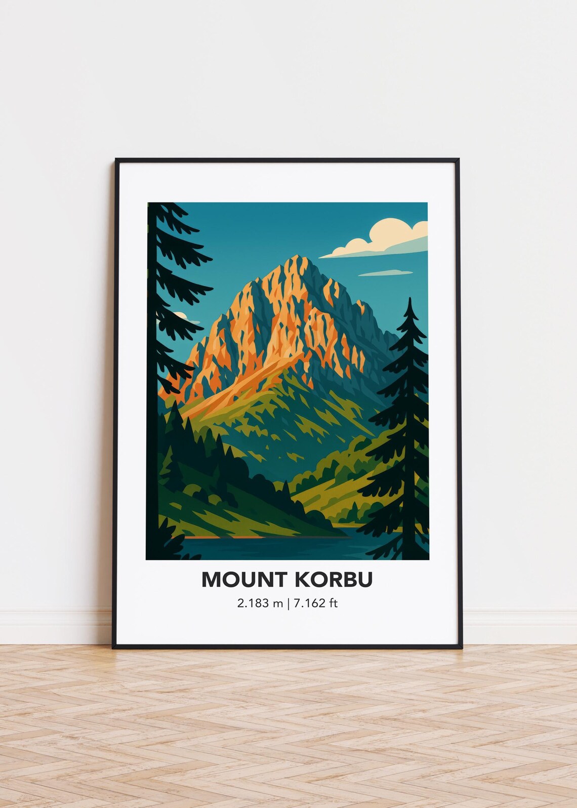 Mount Korbu Minimalist Mountain Art Print