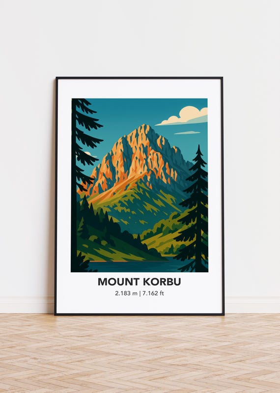 Mount Korbu Minimalist Mountain Art Print