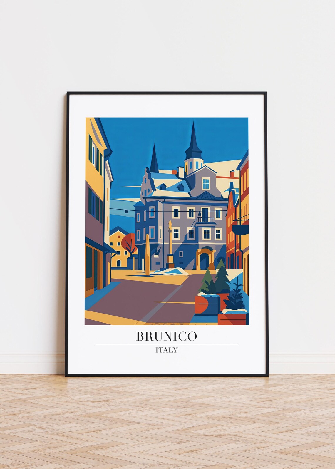 Brunico Italy Modern City Illustration, Travel Poster