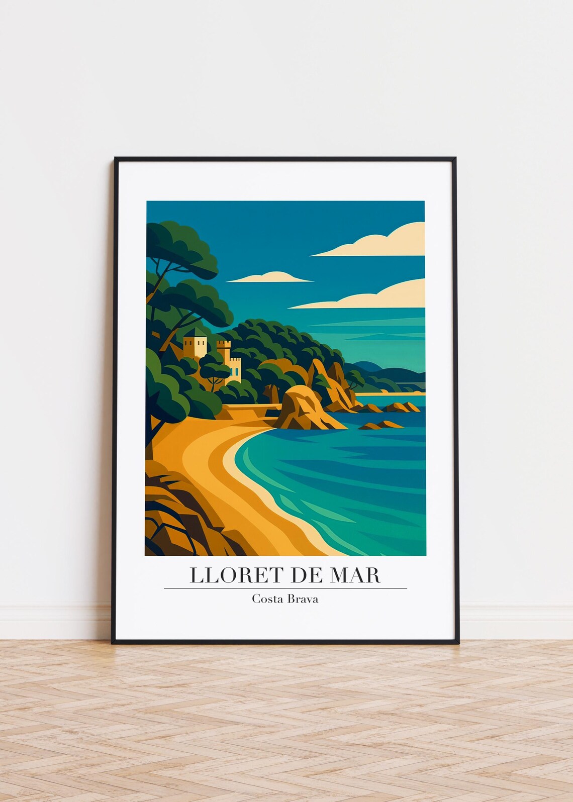 Lloret de Mar Costa Brava Beach Cove Travel Illustration Poster Art