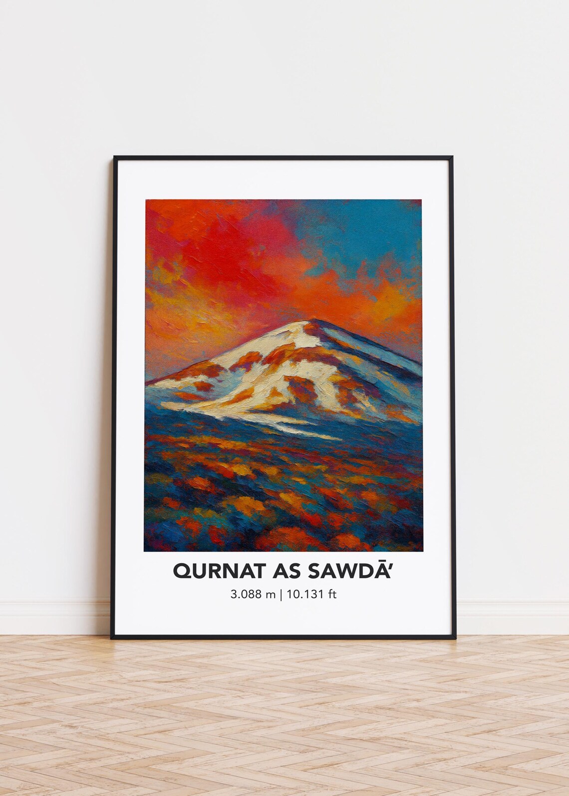Qurnat As Sawda Snowy Peak Sunset Oil Painting Mountain Art Poster