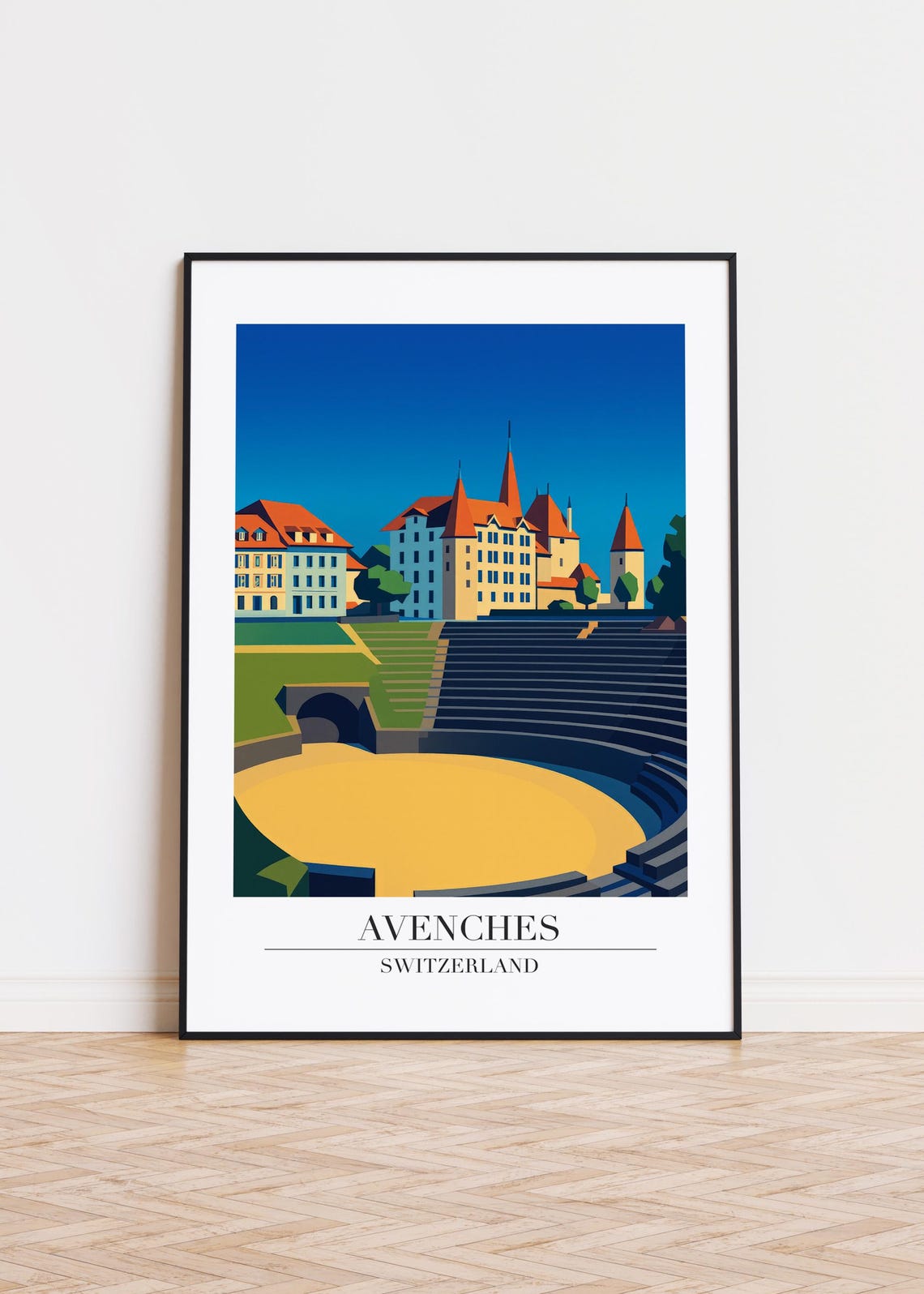 Avenches Switzerland Roman Amphitheater Castle Ruins Travel Poster