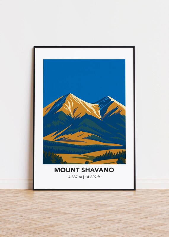 Mount Shavano Colorado Golden Peaks Illustration Travel Poster