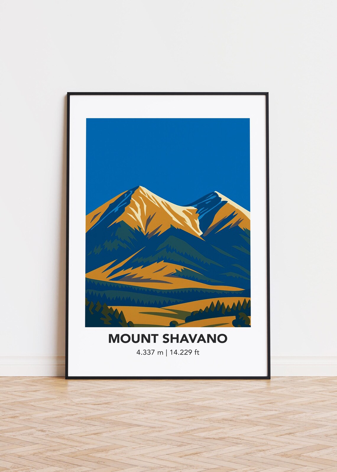 Mount Shavano Colorado Golden Peaks Illustration Travel Poster