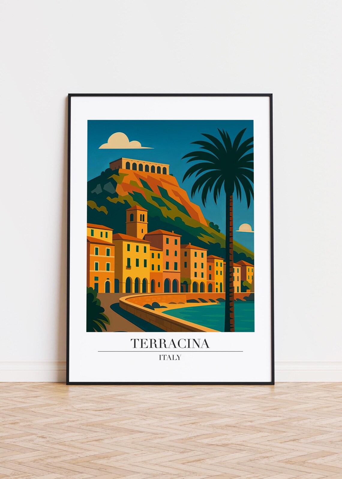Terracina Italy Hilltop Temple Coastal Seaside Travel Poster