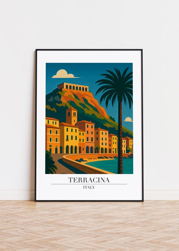 Terracina Italy Hilltop Temple Coastal Seaside Travel Poster