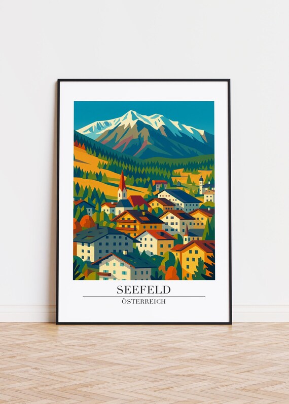 Seefeld Austria Travel Poster Alpine Town Illustration Wall Decor Home Gift