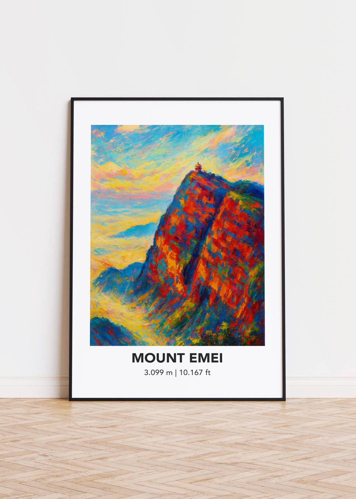 Mount Emei 3099m Bold Modern Oil Painting Style Mountain Travel Poster
