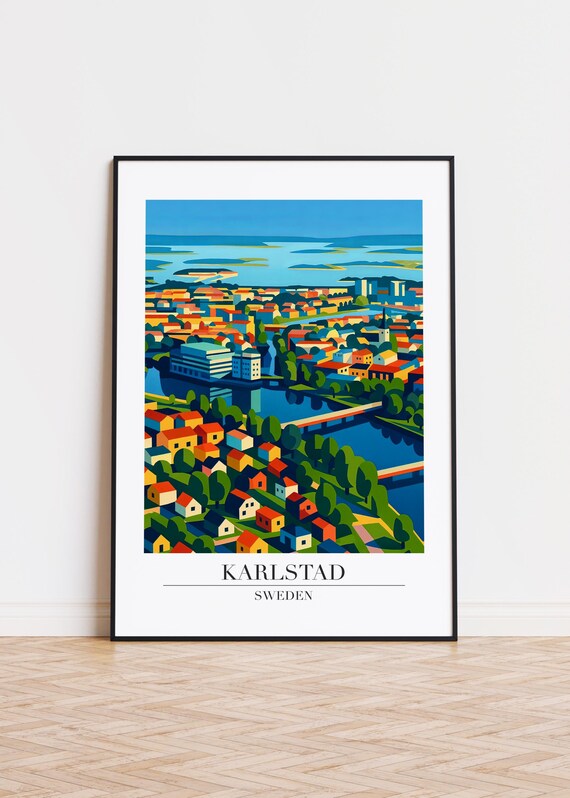 Karlstad Sweden Poster Modern Scandinavian Illustration Art