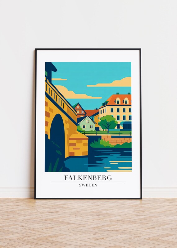 Falkenberg Sweden Poster Modern City Illustration Art