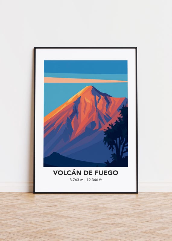 Volcn De Fuego Print Mountain Illustration Art Poster
