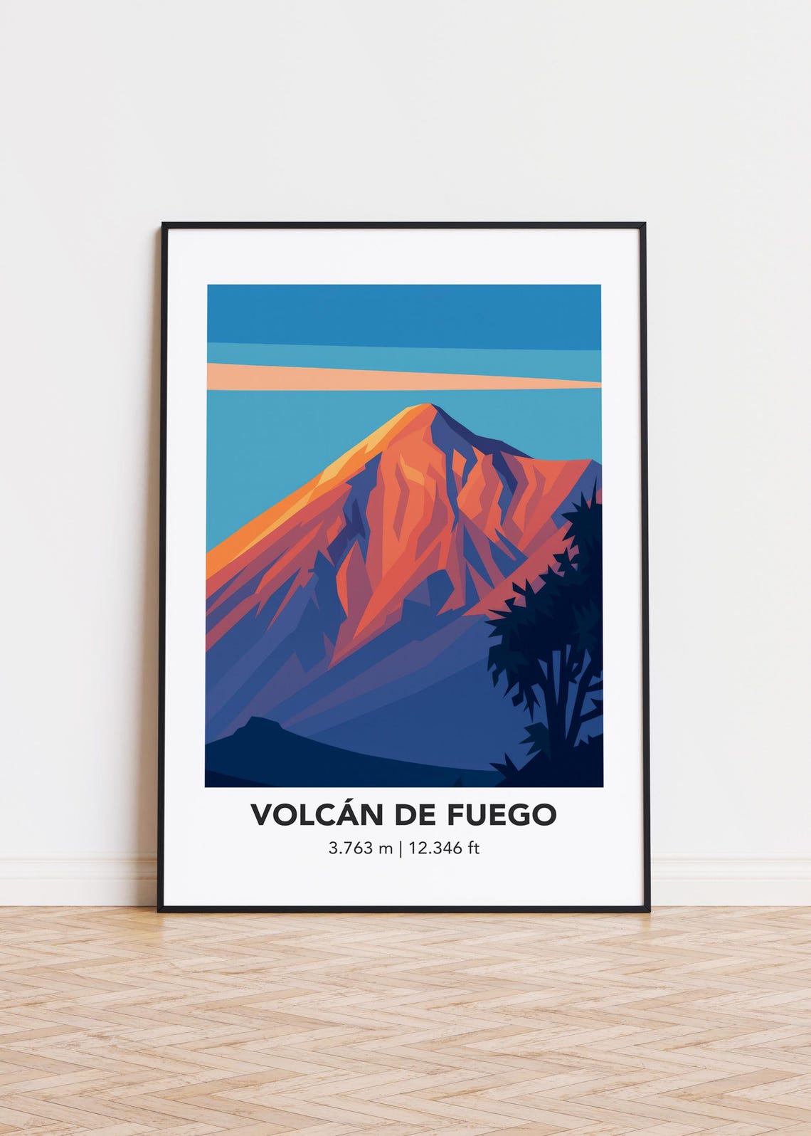 Volcán de Fuego Sunset Volcano Minimalist Mountain Illustration Poster
