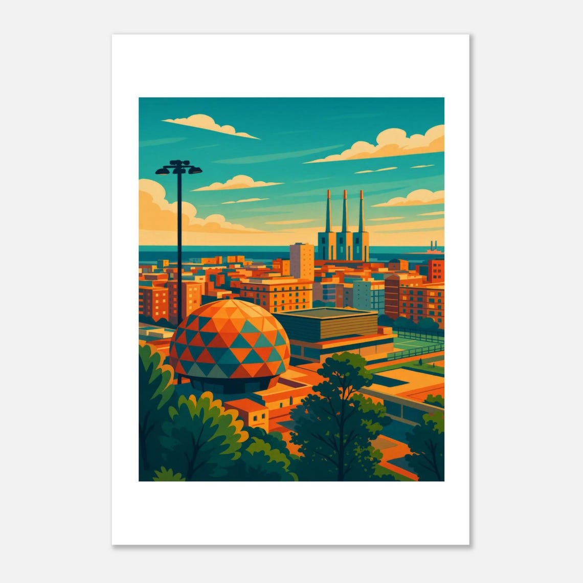 Badalona Spain Skyline Retro Travel Cityscape Coastal Wall Art