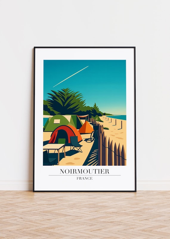 Noirmoutier France Beach Camping Travel Poster Tents by the Sea Vintage
