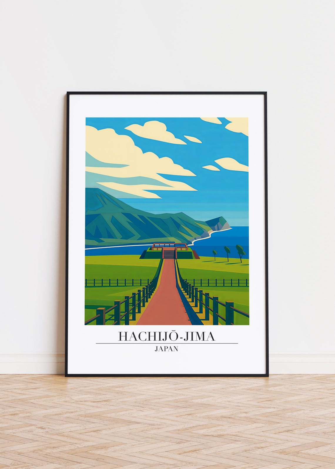 Hachijō-jima Japan Mountain Shrine Red Path Island Travel Poster