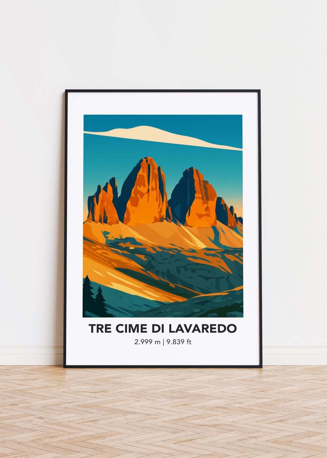 Tre Cime Di Lavaredo Minimalist Poster Orange Peaks Modern Travel Art