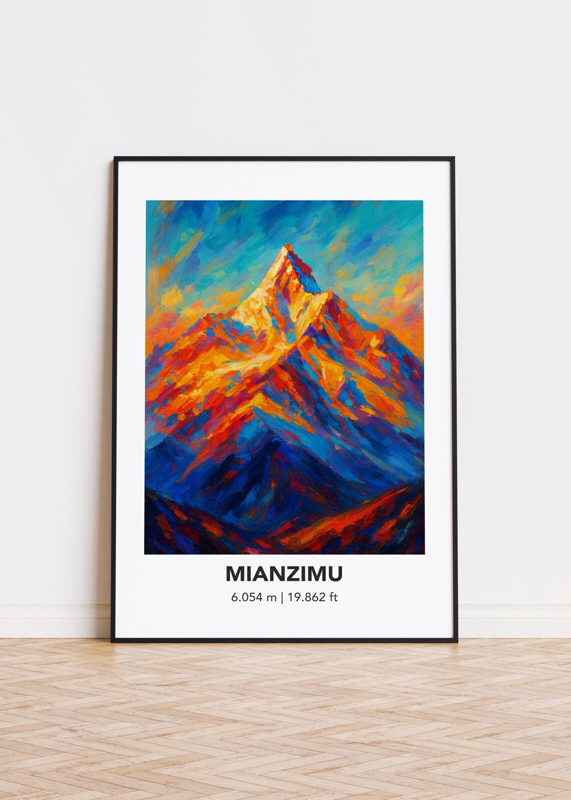 Mianzimu 6054m Snow Peak Vibrant Oil Painting Mountain Poster