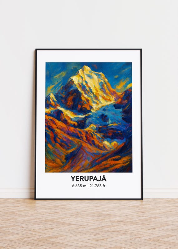 Yerupaj Poster Mountain Print Modern Oil Painting Style Art