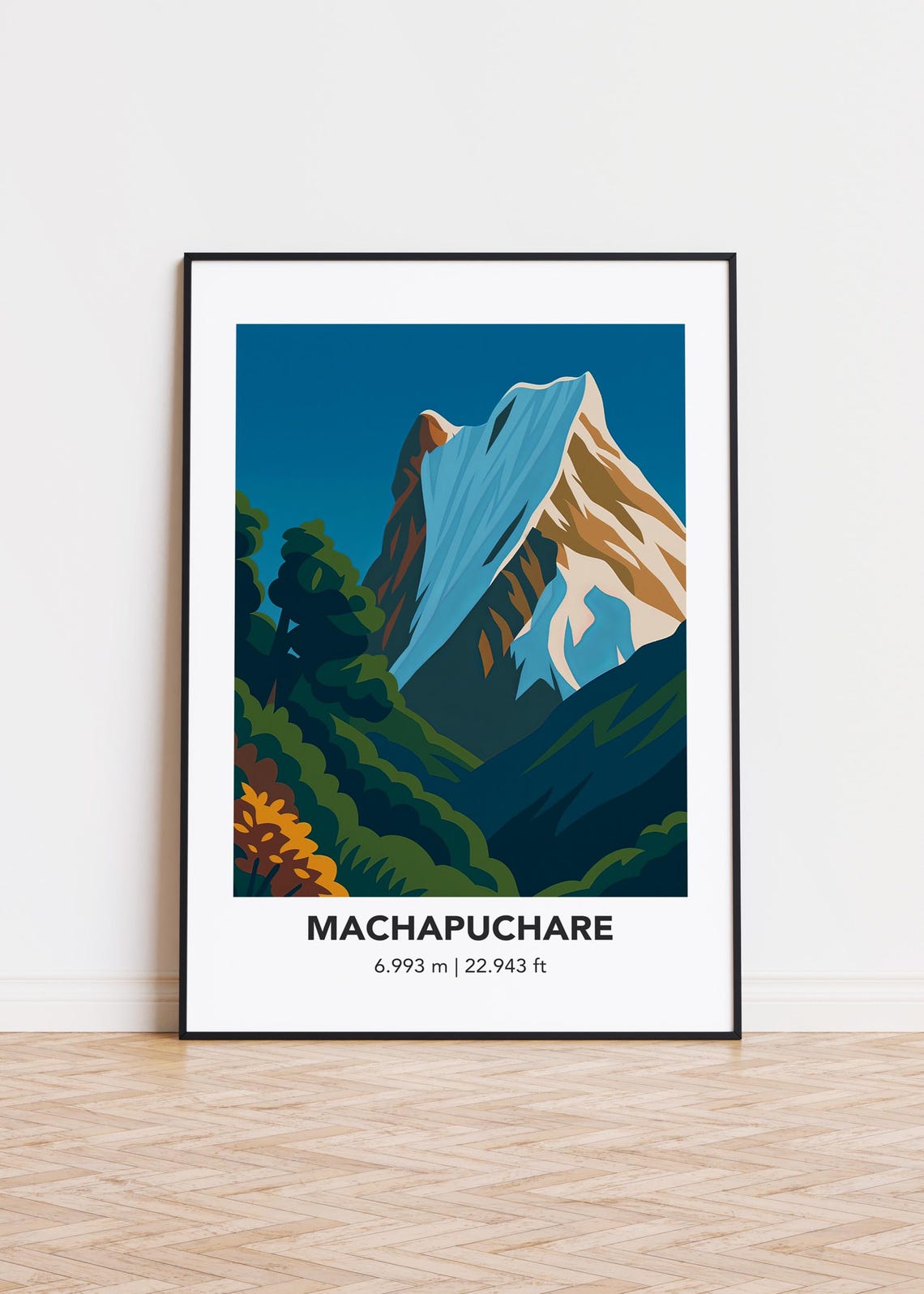 Machapuchare Nepal Peak Elevation Modern Mountain Illustration Poster