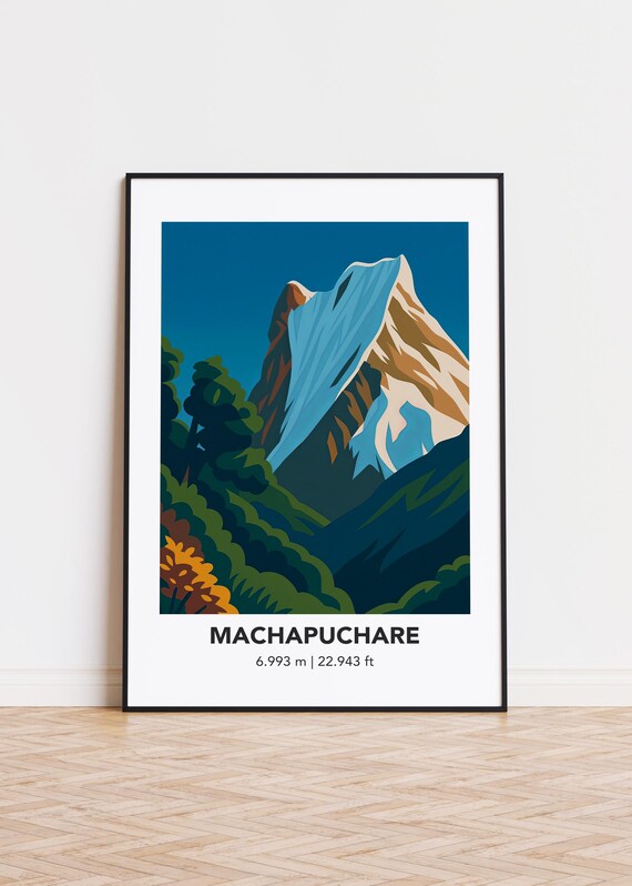 Machapuchare Mountain Art Print Nepal Illustration Poster