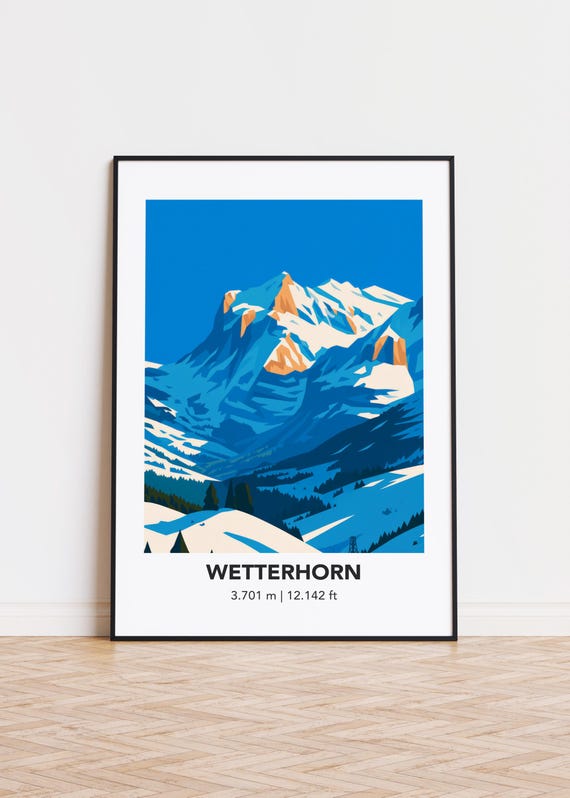 Wetterhorn Mountain Art Print Swiss Alps Illustration