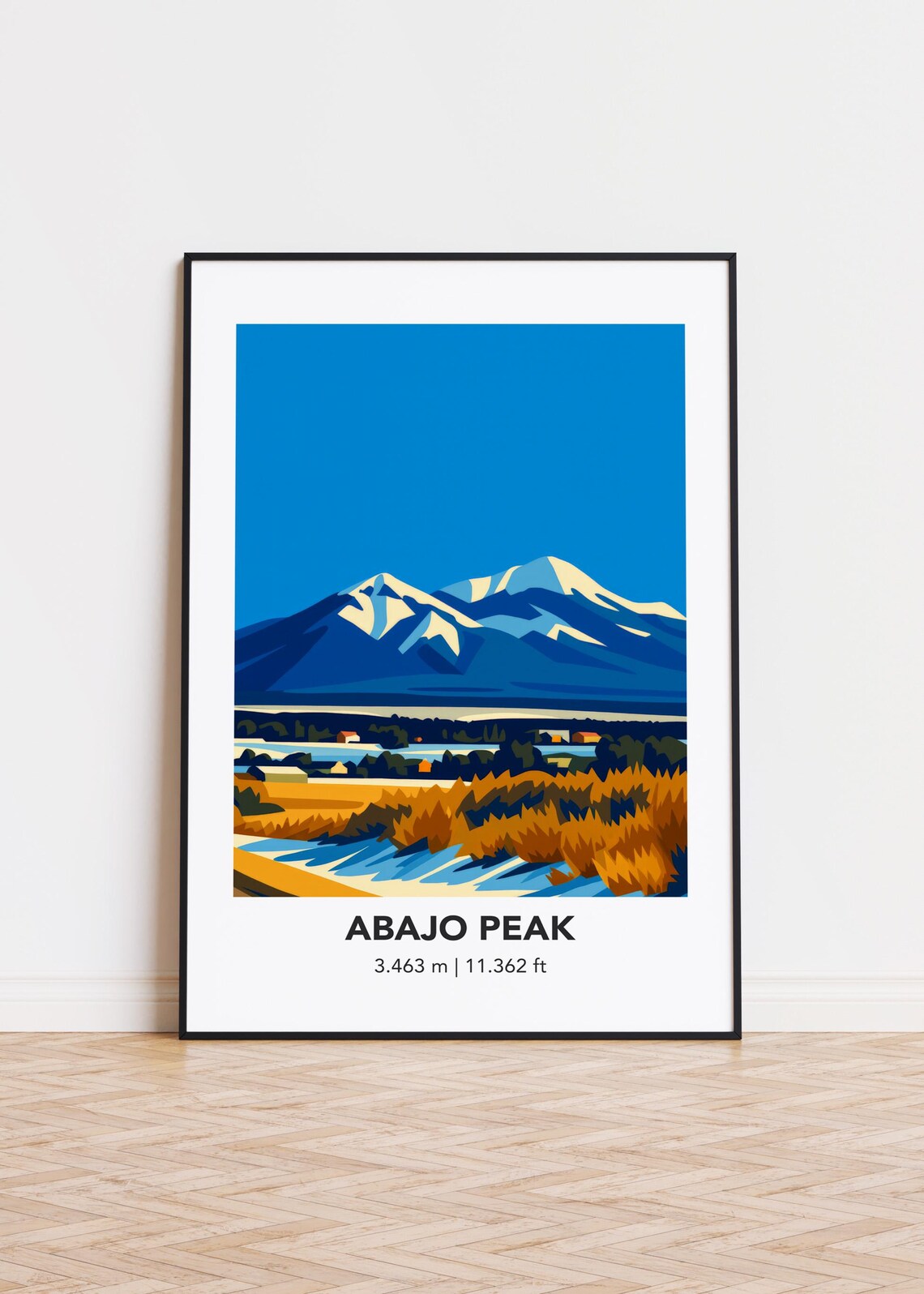 Abajo Peak Geometric Snowy Mountain Summit Travel Poster Art