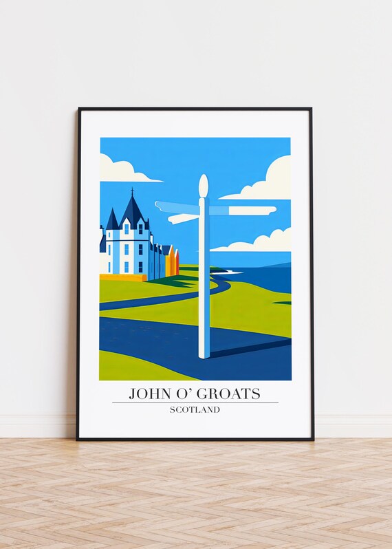 John O Groats Scotland Signpost Castle Coastal Travel Art Poster