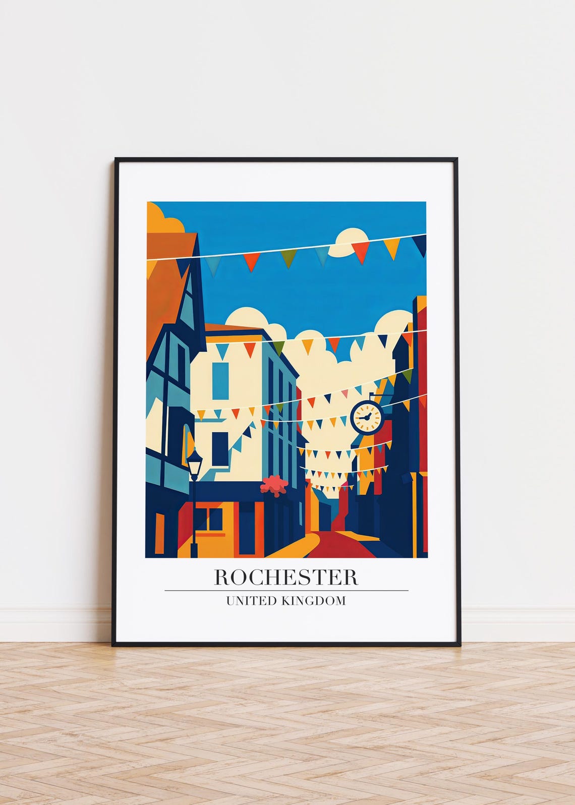 Rochester United Kingdom Festive Street Bunting Illustration Poster
