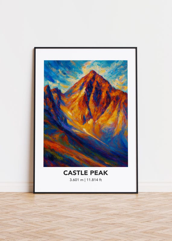 Castle Peak Mountain Print Modern Oil Painting Style Art Poster