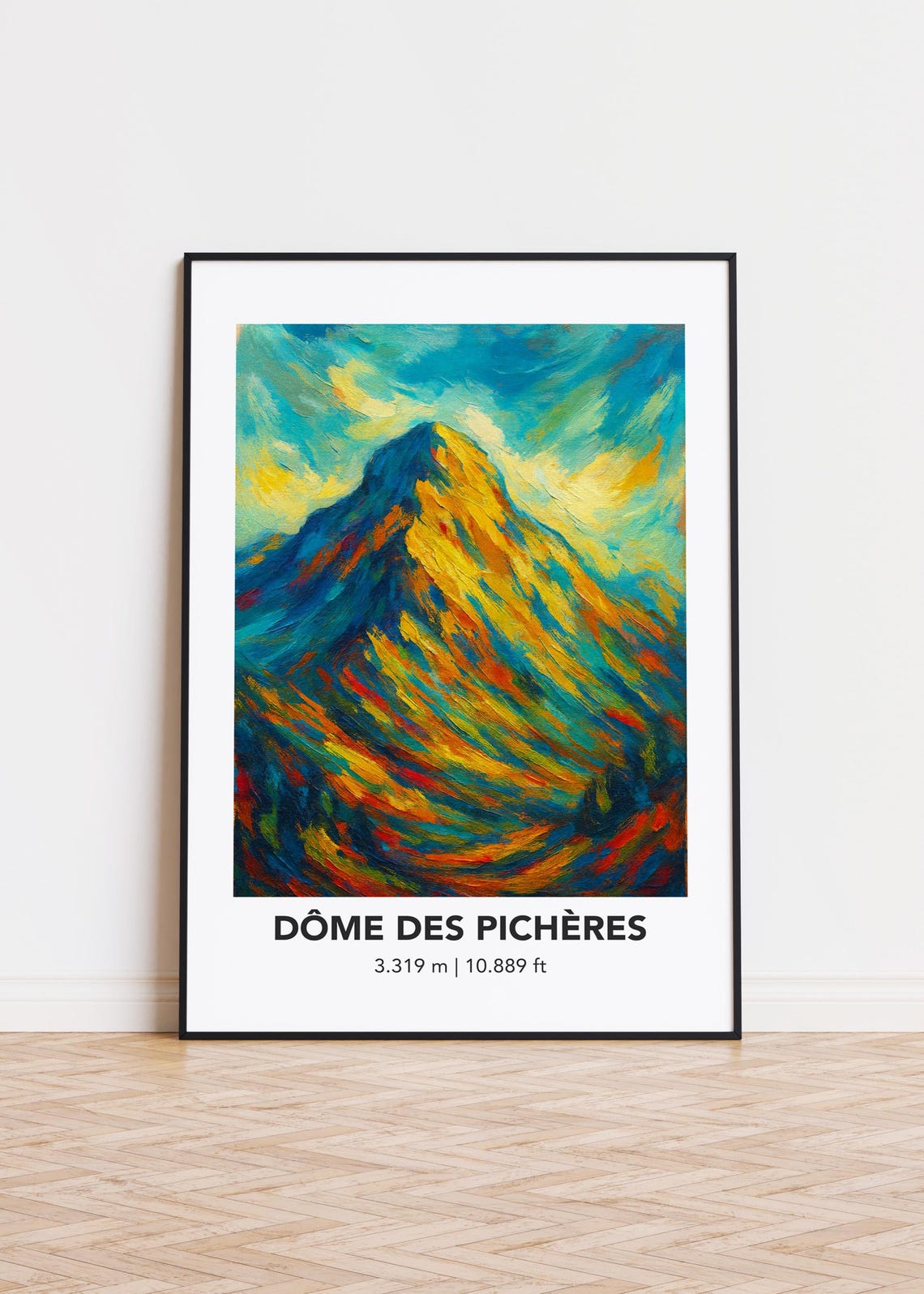 Dome des Picherres Golden Peak Oil Painting Poster for Climbers